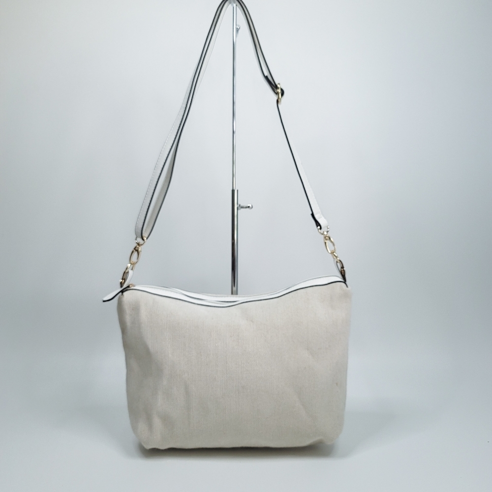 Cream Linen Aldo Purse With White Crossbody Strap & Gold Hardware